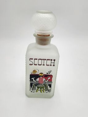 Vintage frosted glass scotch decanter from Gay Fad Studios, dating 1950'S